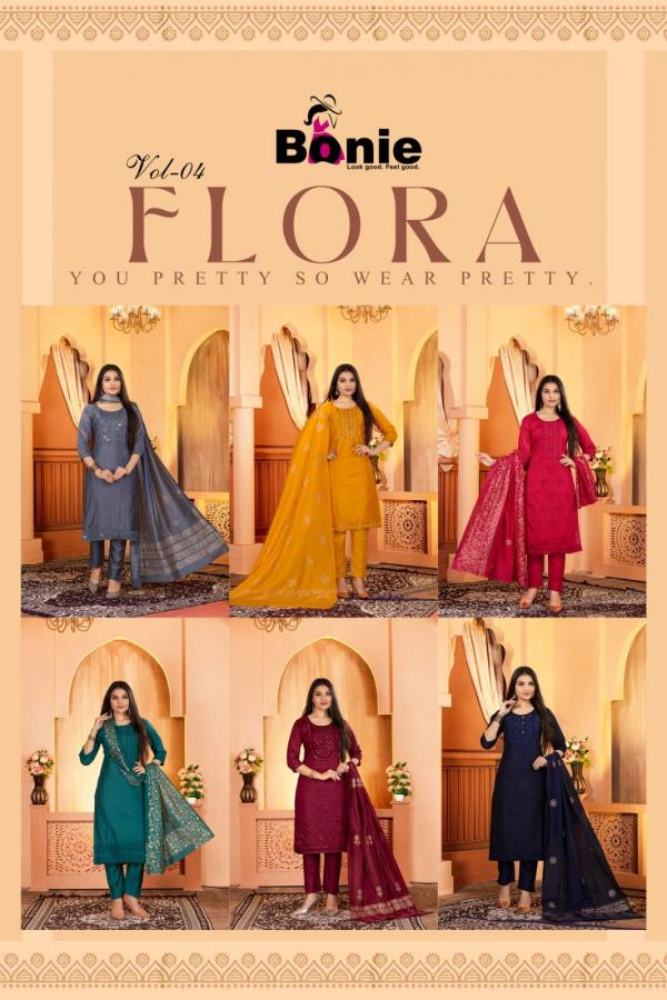 Bonie Flora 4 Stylish Kurti With Bottom Dupatta Collection